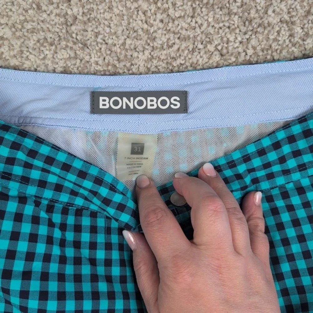 Bonobos Mens Swim‎ Trunks Shorts Blue Black Gingham Plaid 7